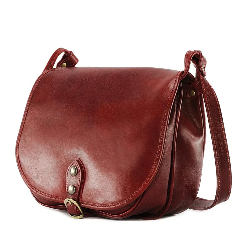 Sac bandoulière en cuir lisse VERLAINE Rouge foncé