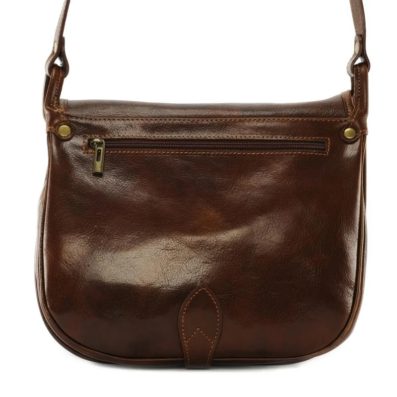 Sac bandoulière en cuir lisse VERLAINE Châtaigne