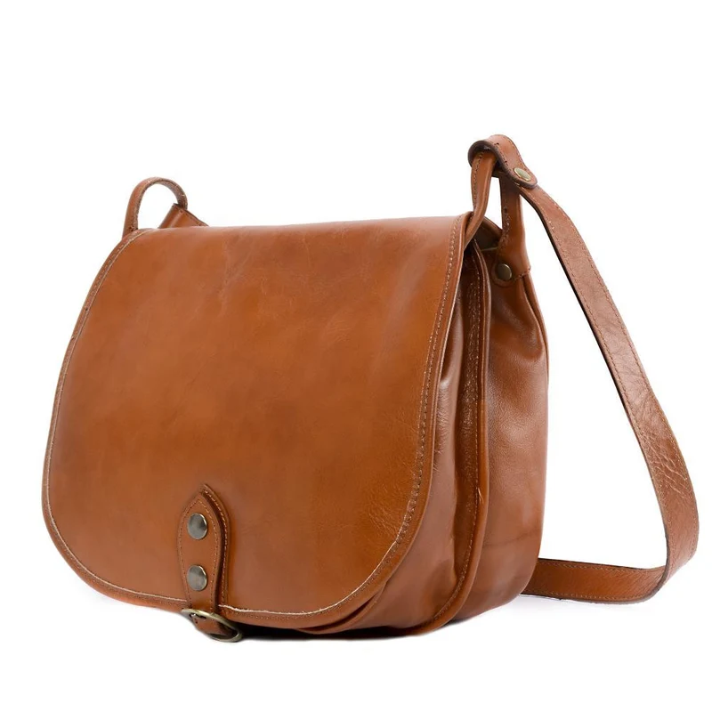 Sac bandoulière en cuir lisse VERLAINE Cognac