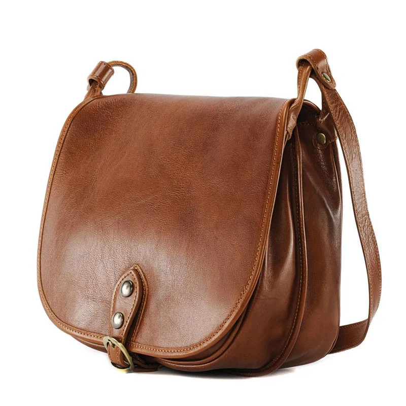 Sac bandoulière en cuir lisse VERLAINE Cognac foncé