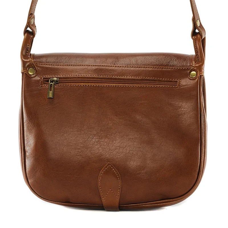 Sac bandoulière en cuir lisse VERLAINE Cognac foncé