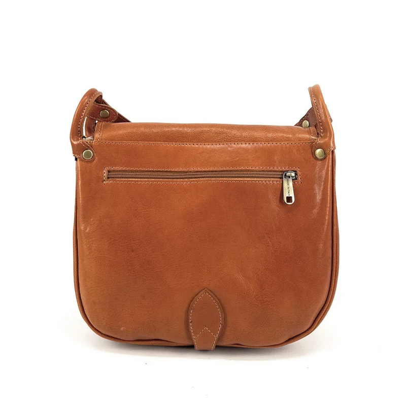 Sac bandoulière en cuir lisse VERLAINE Camel foncé