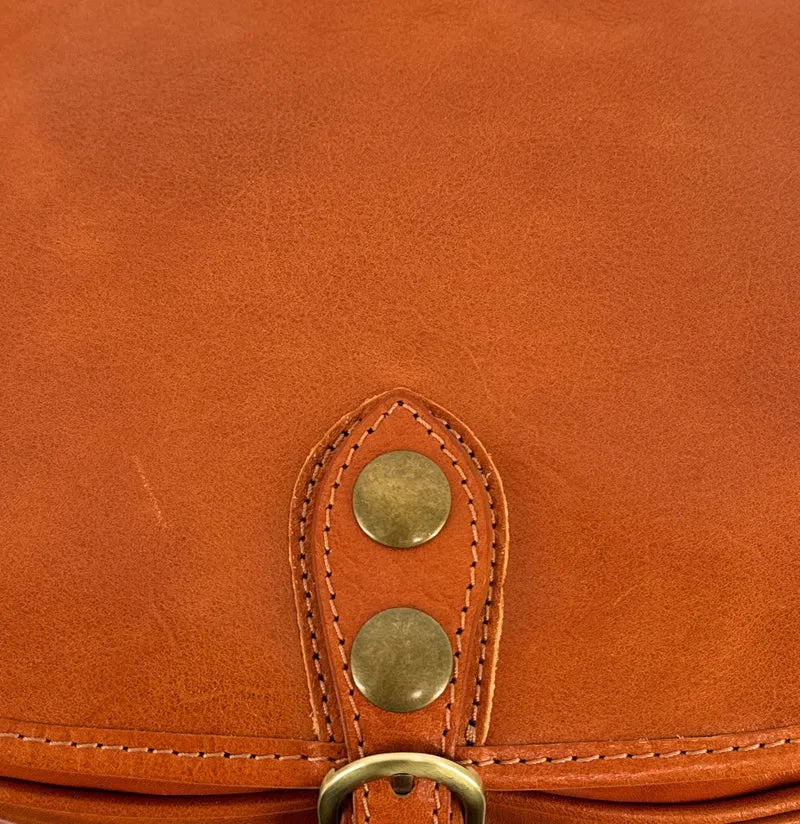 Sac bandoulière en cuir lisse VERLAINE Camel foncé