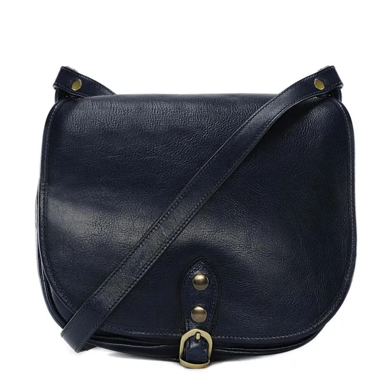 Sac bandoulière en cuir lisse VERLAINE Bleu marine