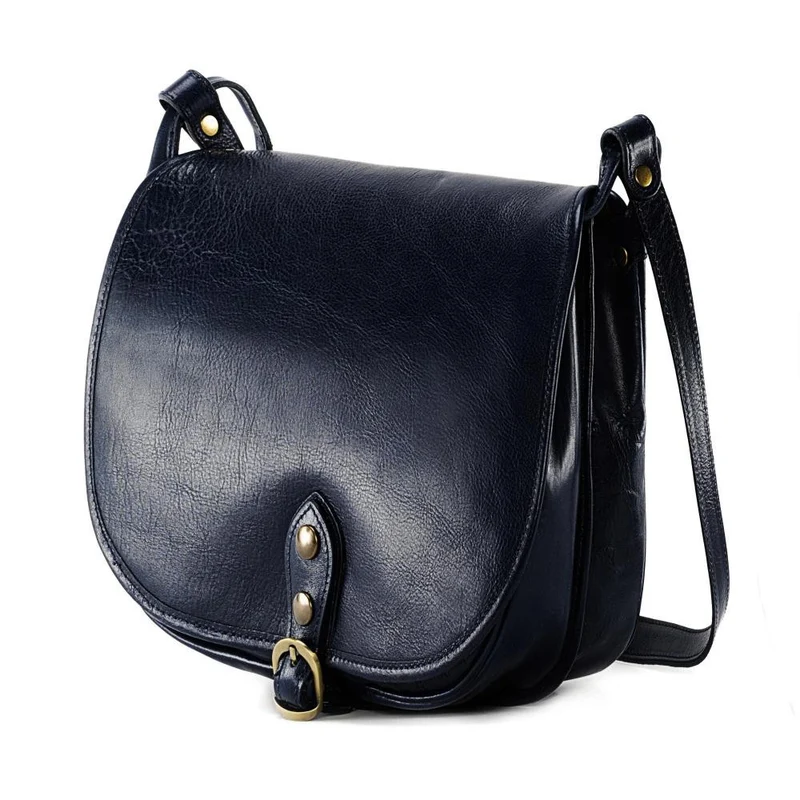 Sac bandoulière en cuir lisse VERLAINE Bleu marine