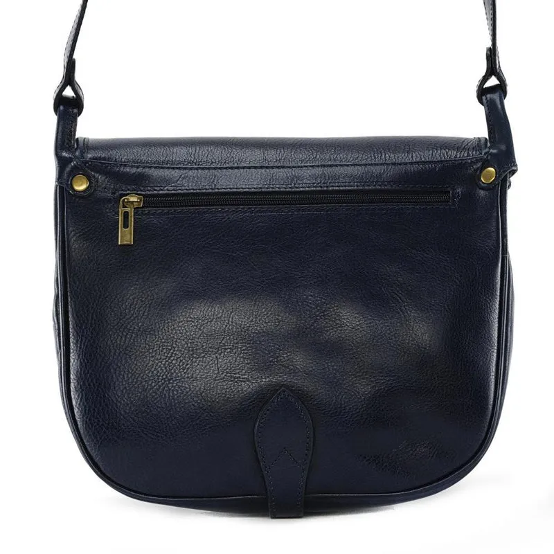 Sac bandoulière en cuir lisse VERLAINE Bleu marine