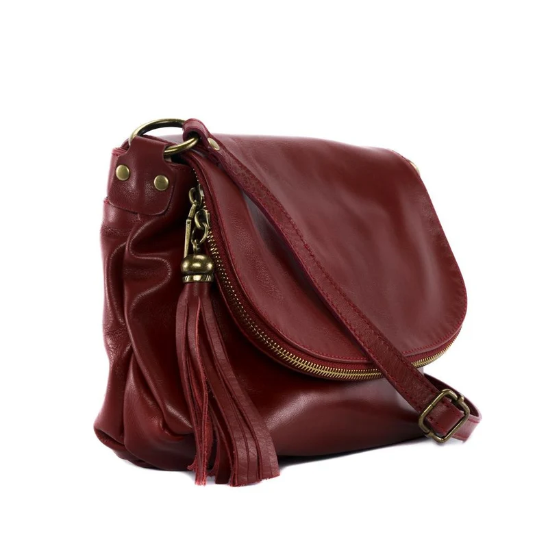 Sac bandoulière en cuir lisse 72 HEURES Rouge foncé