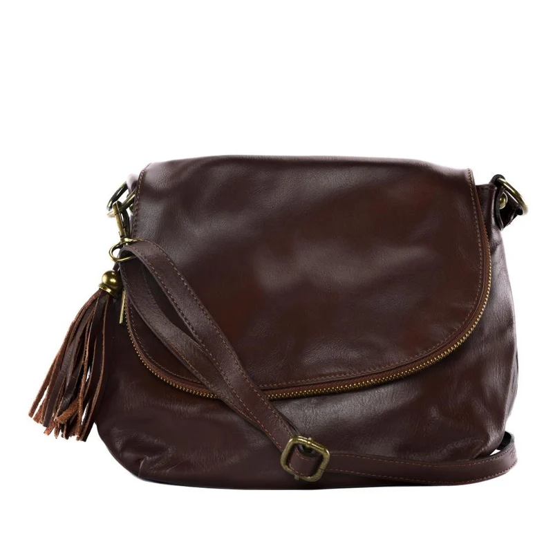 Sac bandoulière en cuir lisse 72 HEURES Châtaigne