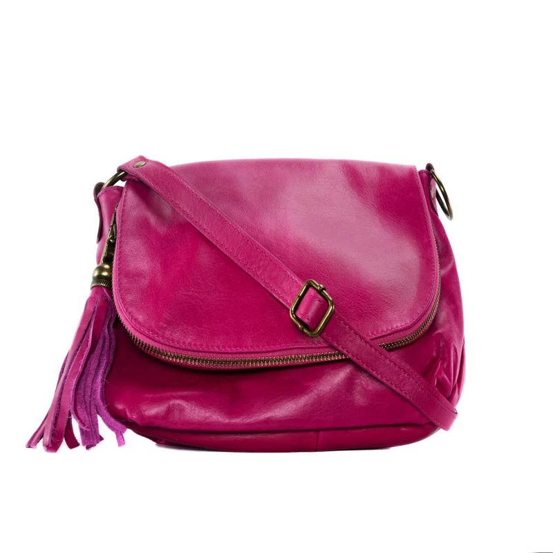 Sac bandoulière en cuir lisse 72 HEURES Rose fuchsia