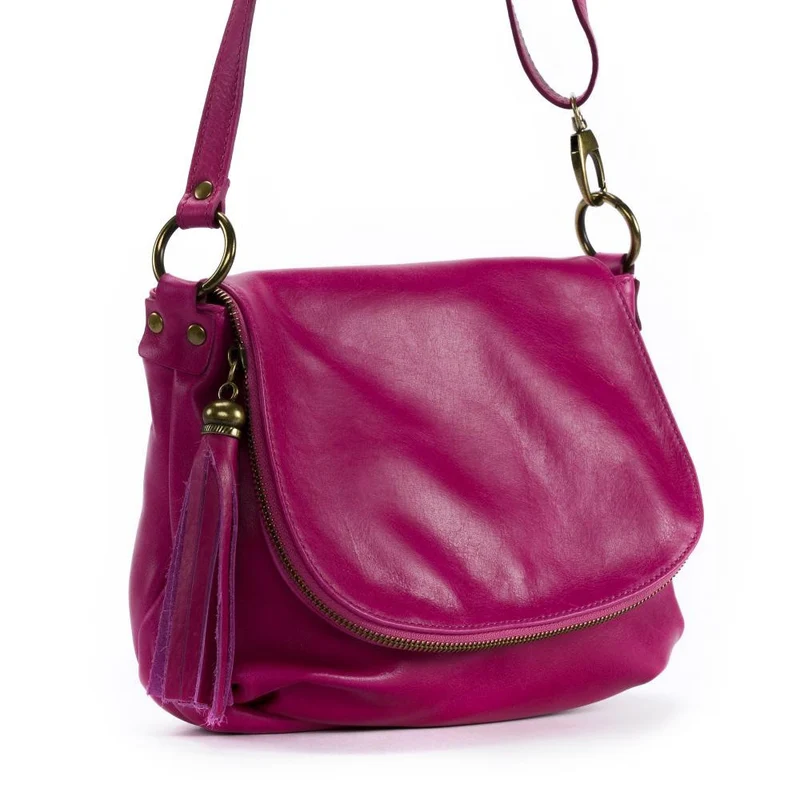 Sac bandoulière en cuir lisse 72 HEURES Rose fuchsia