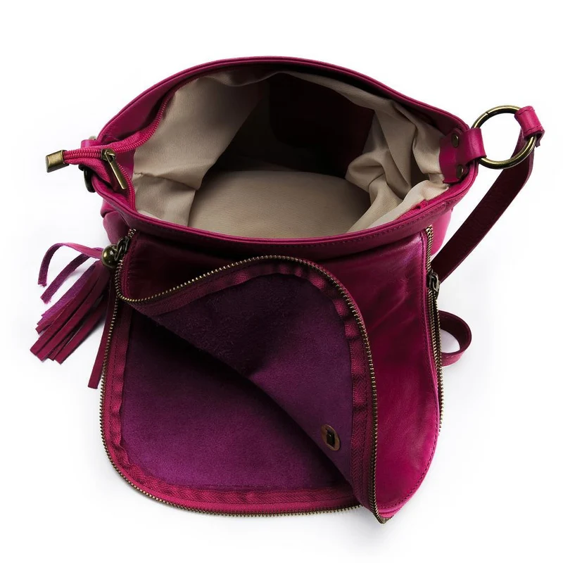 Sac bandoulière en cuir lisse 72 HEURES Rose fuchsia