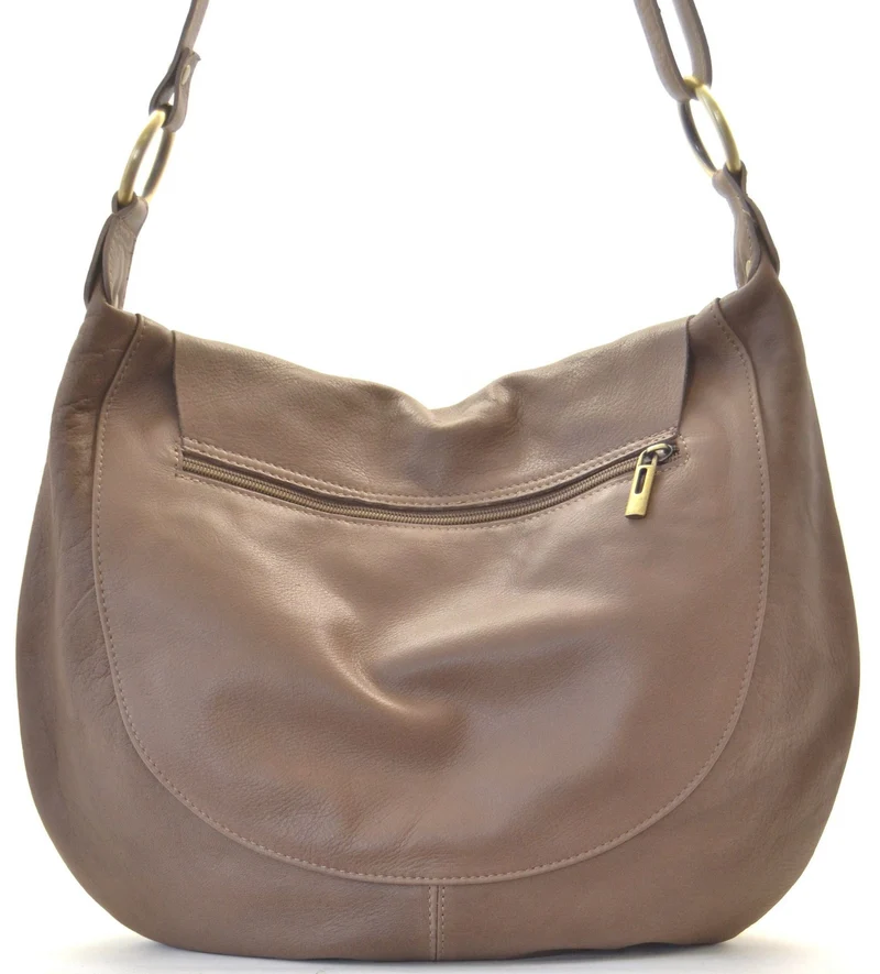 Sac besace en cuir lisse PERLA Taupe
