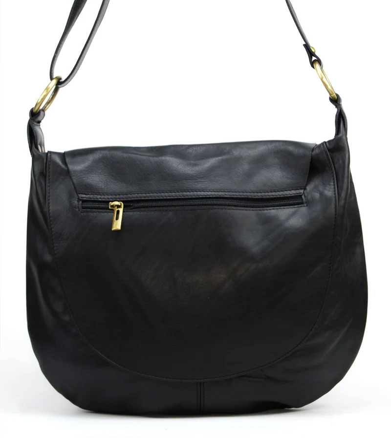 Sac besace en cuir lisse PERLA Noir