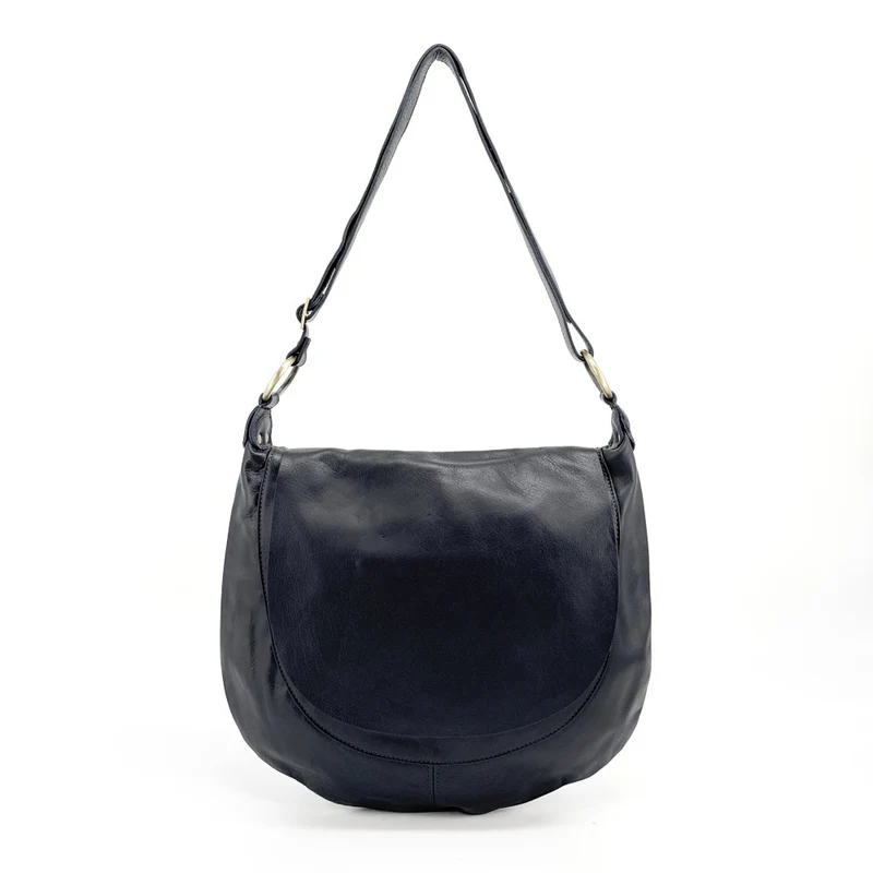 Sac besace en cuir lisse PERLA Bleu marine
