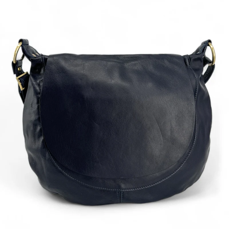 Sac besace en cuir lisse PERLA Bleu marine