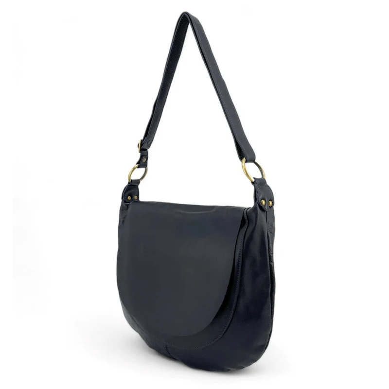 Sac besace en cuir lisse PERLA Bleu marine