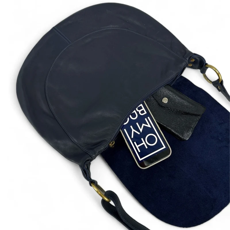 Sac besace en cuir lisse PERLA Bleu marine