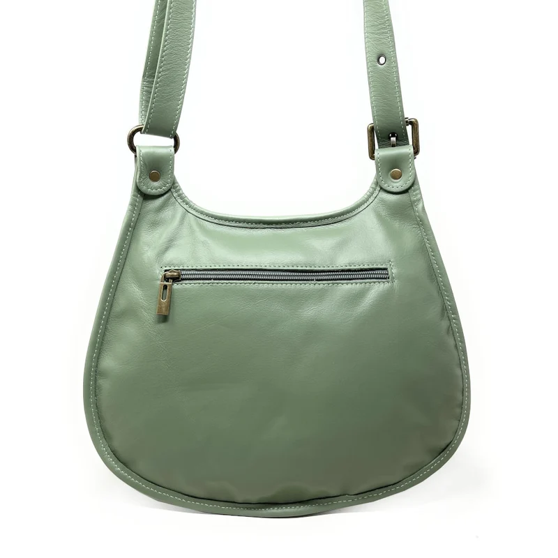 Sac besace cuir lisse CARTOUCHIERE Vert pastel