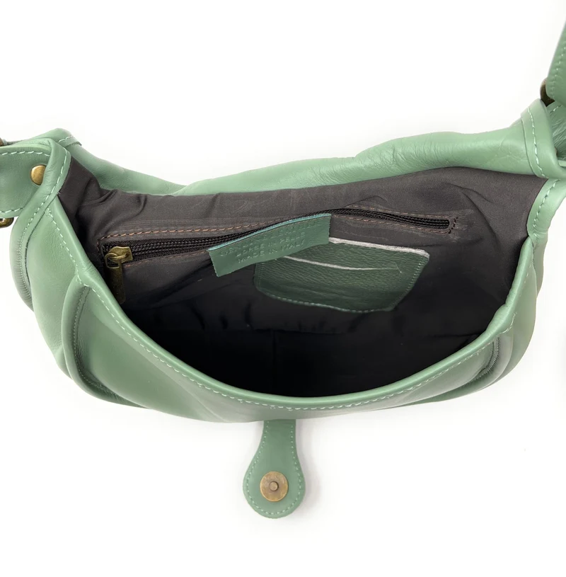 Sac besace cuir lisse CARTOUCHIERE Vert pastel