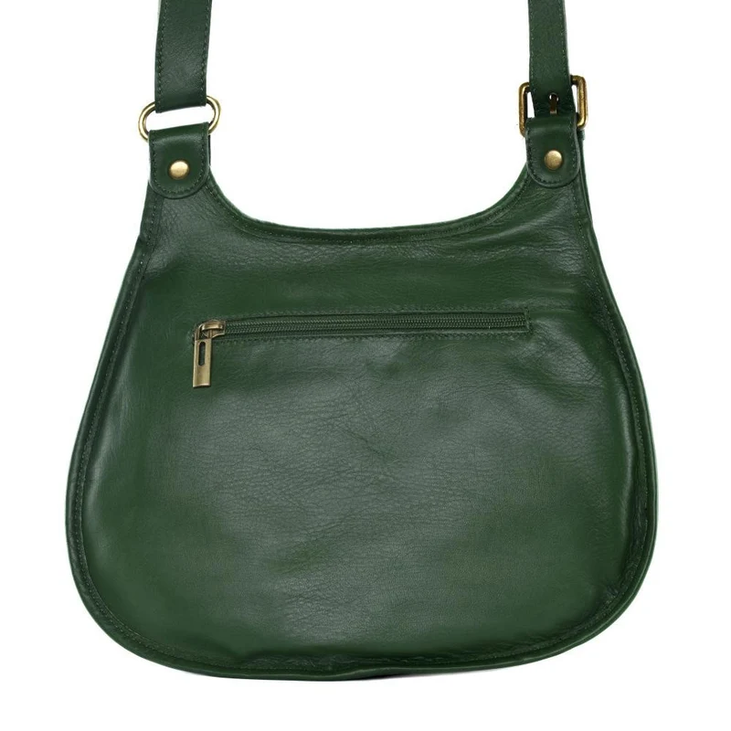 Sac besace cuir lisse CARTOUCHIERE Vert forêt