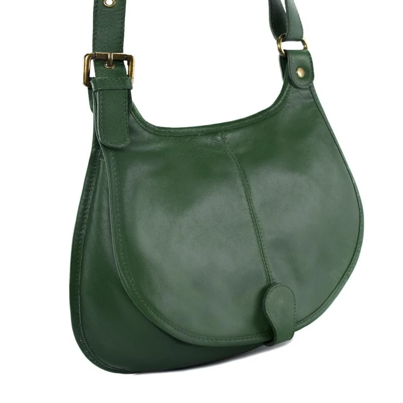 Sac besace cuir lisse CARTOUCHIERE Vert forêt