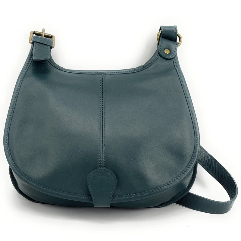 Sac besace cuir lisse CARTOUCHIERE vert canard