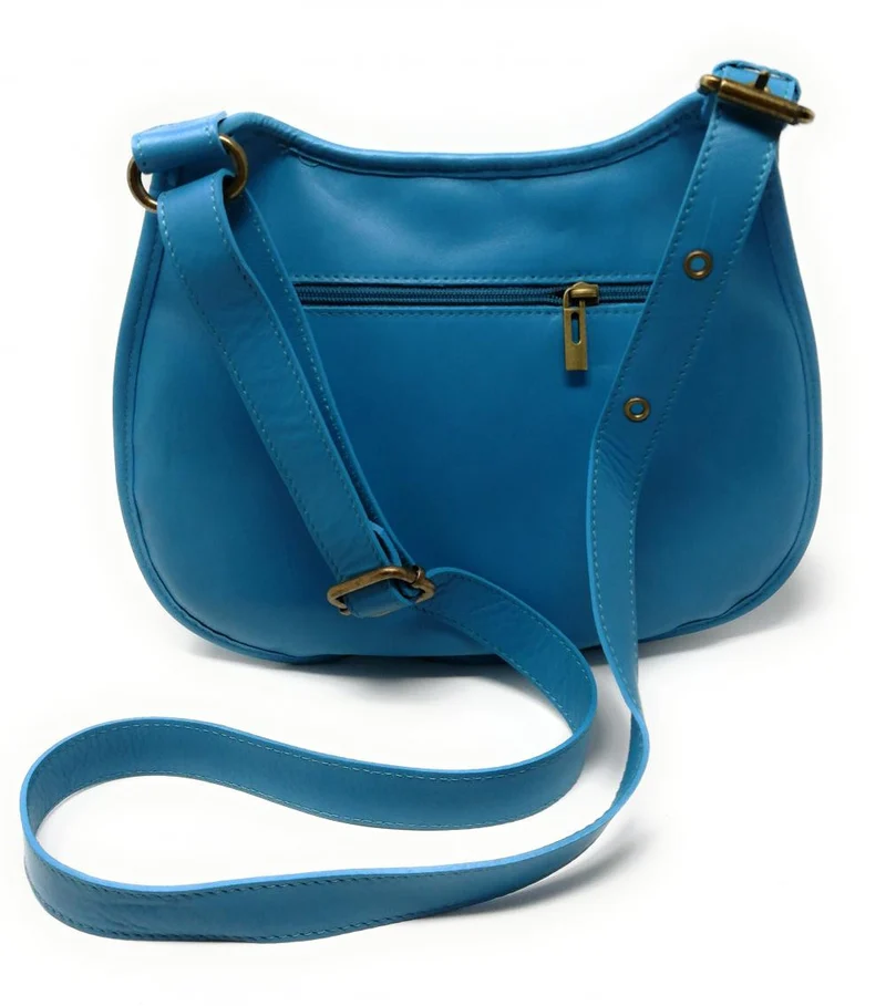 Sac besace cuir lisse CARTOUCHIERE Bleu turquoise