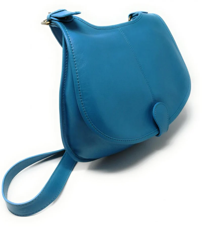 Sac besace cuir lisse CARTOUCHIERE Bleu turquoise