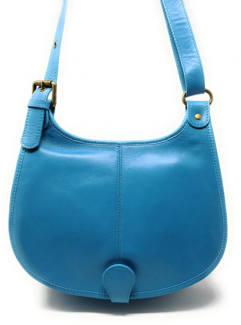 Sac besace cuir lisse CARTOUCHIERE Bleu turquoise