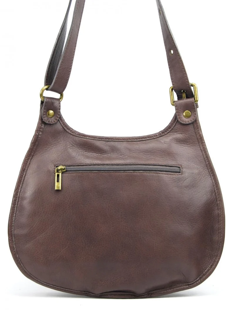 Sac besace cuir lisse CARTOUCHIERE Taupe foncé
