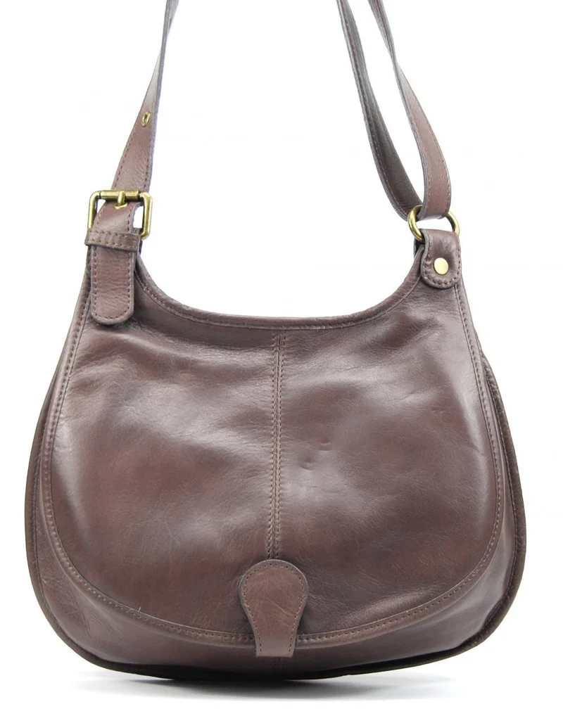 Sac besace cuir lisse CARTOUCHIERE Taupe foncé