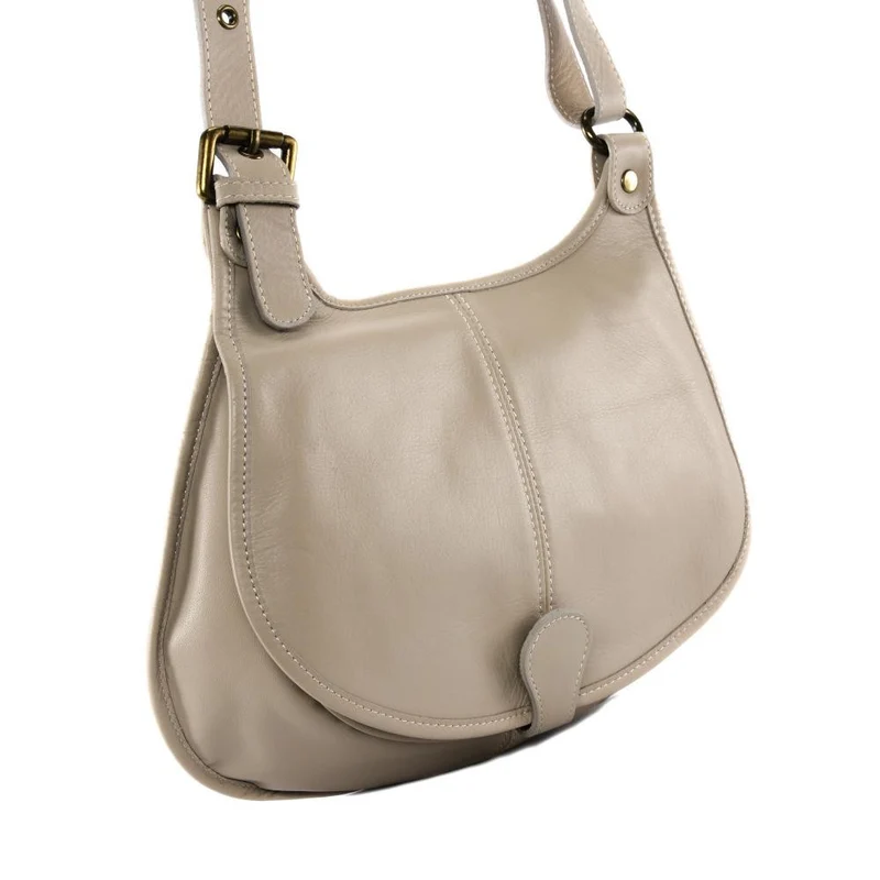Sac besace cuir lisse CARTOUCHIERE Taupe clair