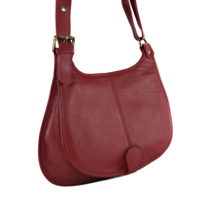 Sac besace cuir lisse CARTOUCHIERE Rouge foncé