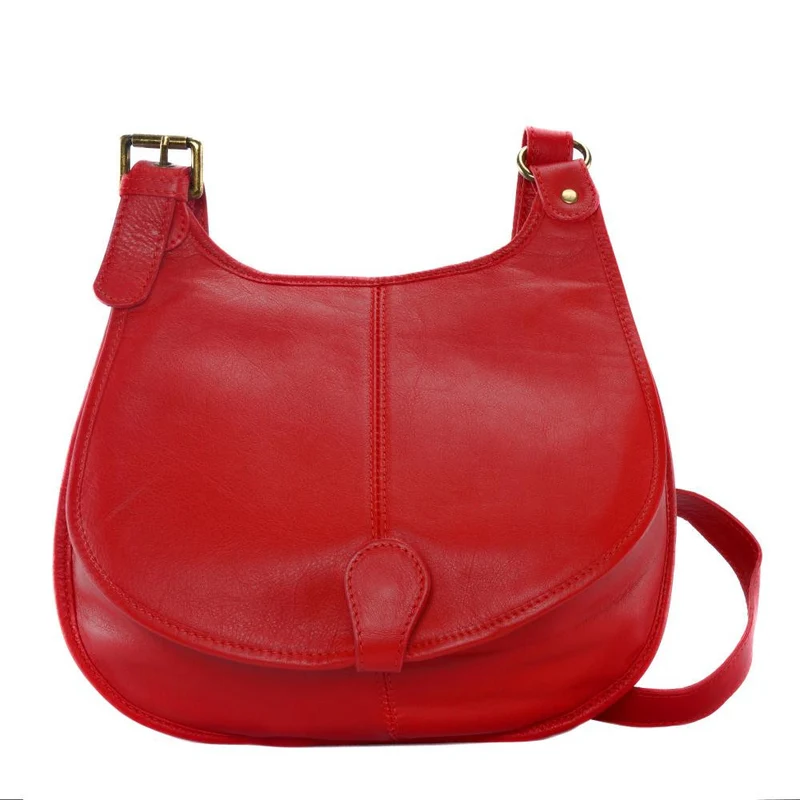 Sac besace cuir lisse CARTOUCHIERE Rouge garance
