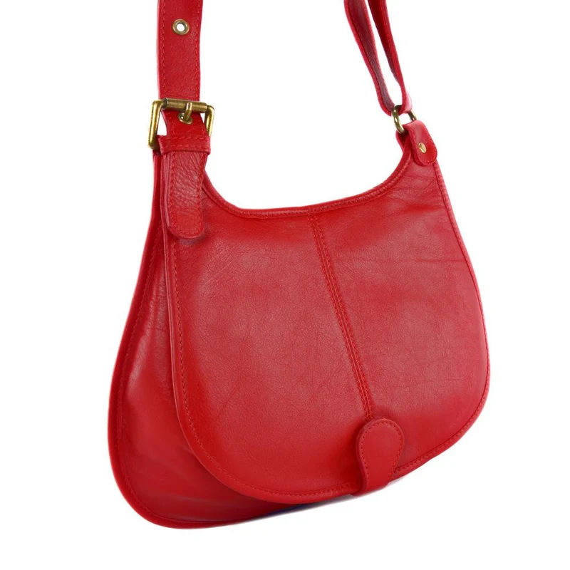Sac besace cuir lisse CARTOUCHIERE Rouge garance