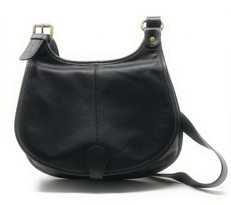 Sac besace cuir lisse CARTOUCHIERE Noir