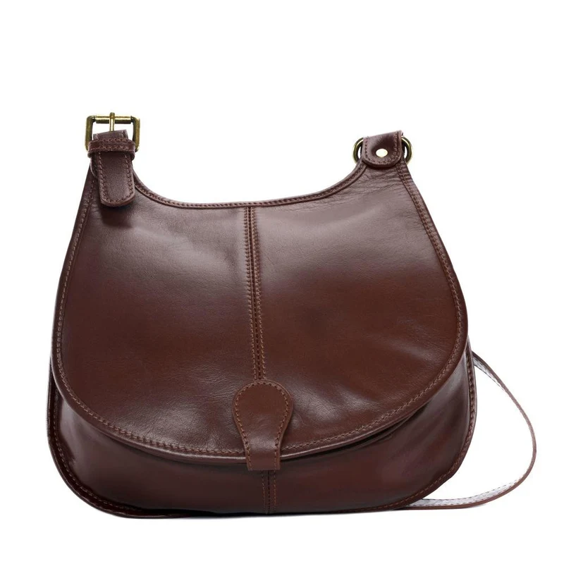 Sac besace cuir lisse CARTOUCHIERE Châtaigne
