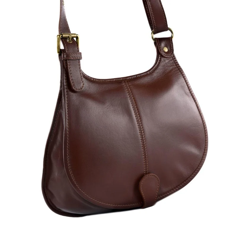 Sac besace cuir lisse CARTOUCHIERE Châtaigne