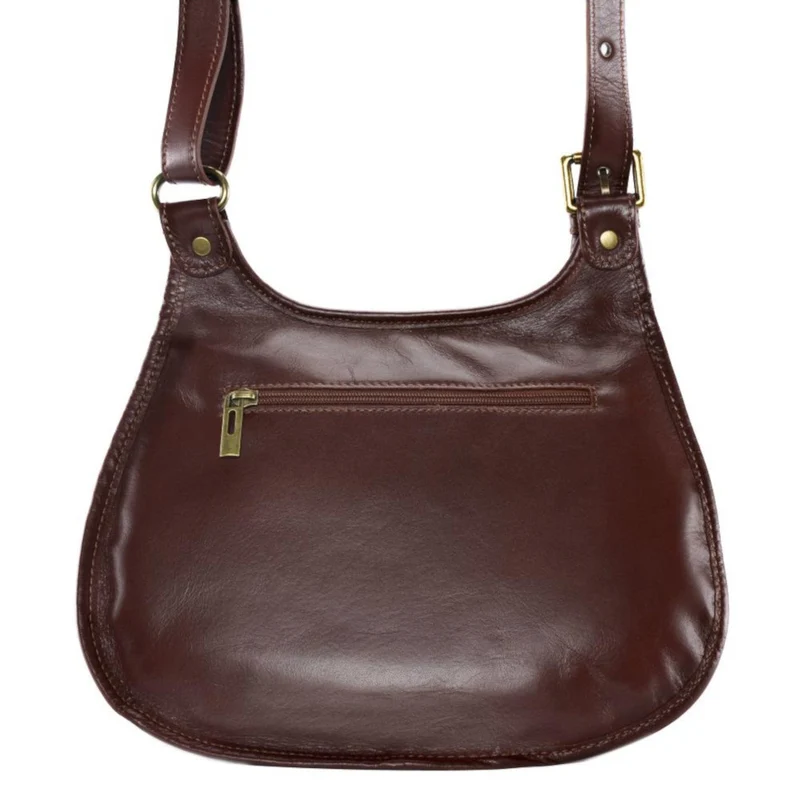 Sac besace cuir lisse CARTOUCHIERE Châtaigne