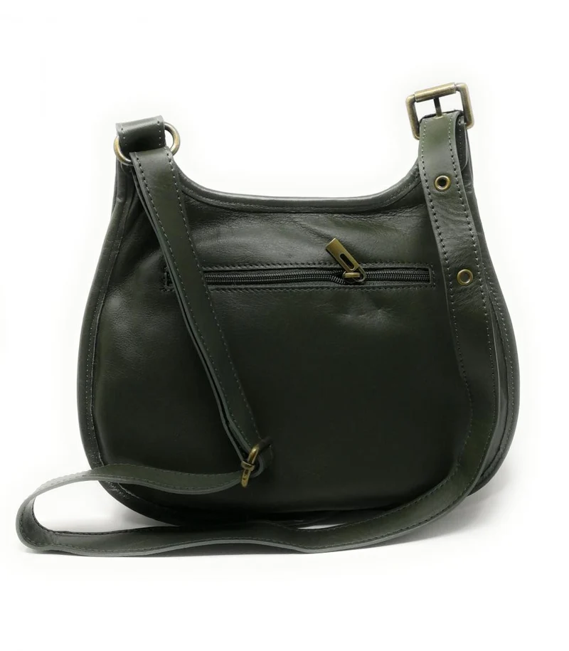 Sac besace cuir lisse CARTOUCHIERE Kaki