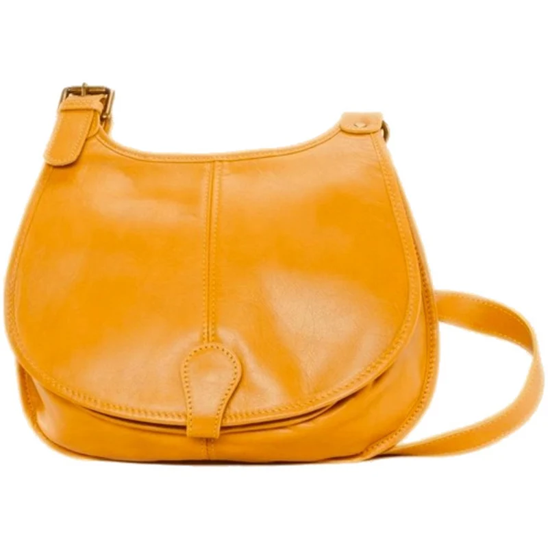 Sac besace cuir lisse CARTOUCHIERE Jaune Moutarde