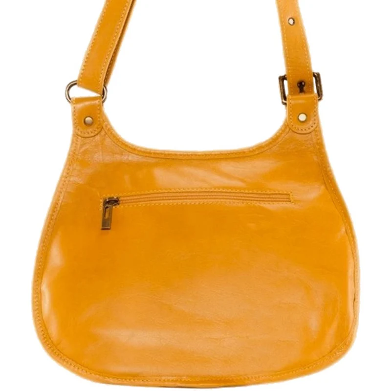 Sac besace cuir lisse CARTOUCHIERE Jaune Moutarde