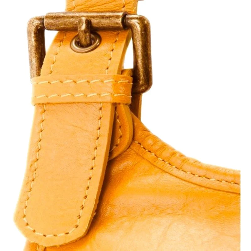 Sac besace cuir lisse CARTOUCHIERE Jaune Moutarde