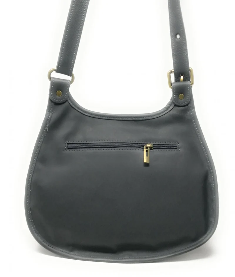 Sac besace cuir lisse CARTOUCHIERE Gris foncé