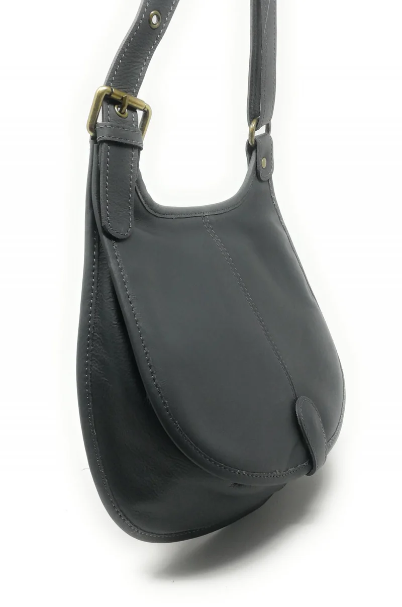 Sac besace cuir lisse CARTOUCHIERE Gris foncé