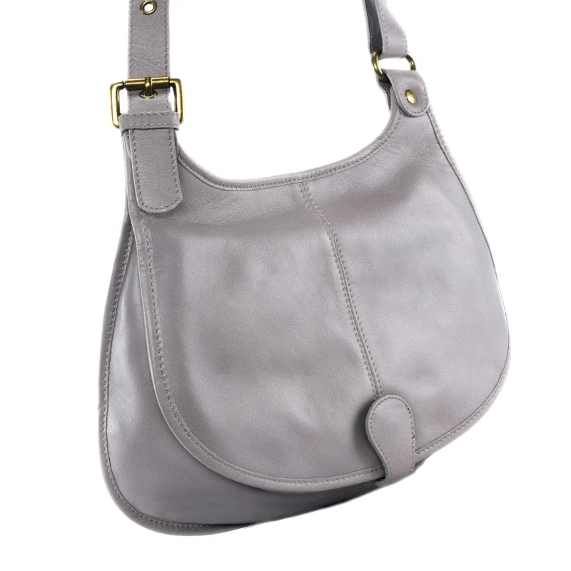 Sac besace cuir lisse CARTOUCHIERE Gris clair
