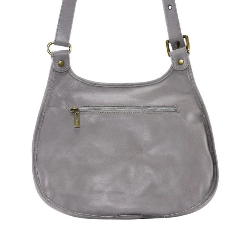 Sac besace cuir lisse CARTOUCHIERE Gris clair