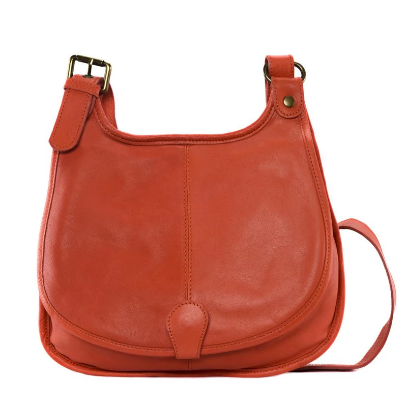 Sac besace cuir lisse CARTOUCHIERE Rose corail