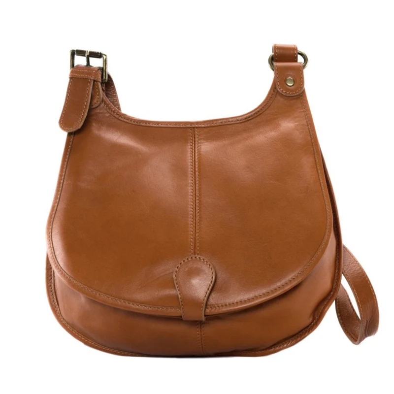 Sac besace cuir lisse CARTOUCHIERE Cognac foncé