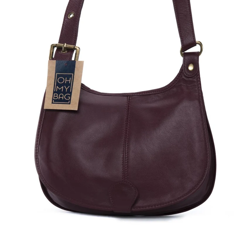 Sac besace cuir lisse CARTOUCHIERE Rouge bordeaux